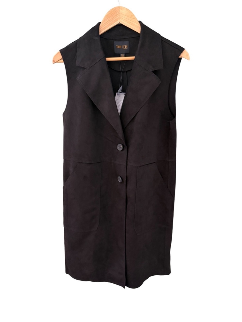 Truth By Republic Black Faux Leather Longline Vest Jacket NWT Size S